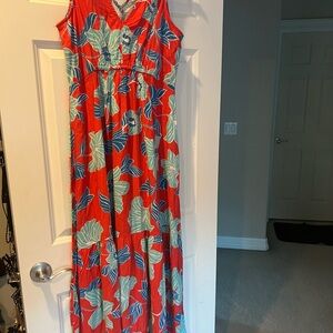 Japna Red and Blue Floral Maxi Dress size Large